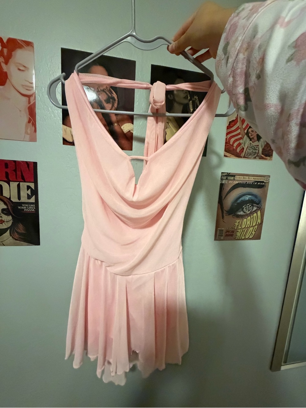 Women’s Light Pink Draped-Back Mini Dress